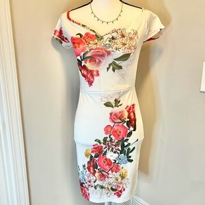 White floral print bodycon dress